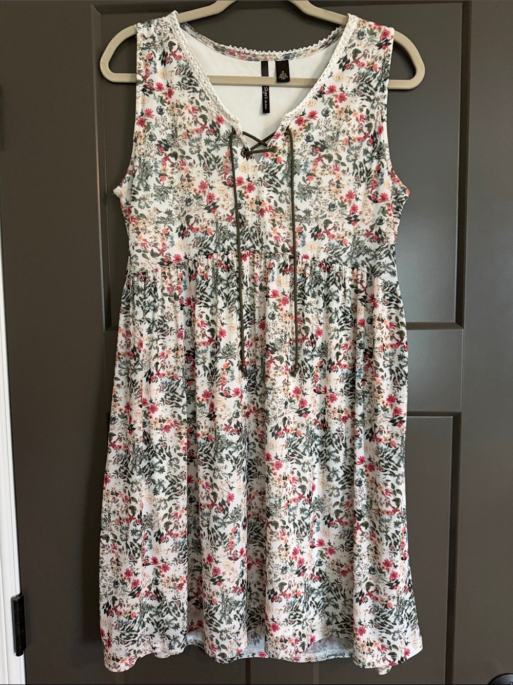Skye's the Limit Navy & White Floral-Trim Dress